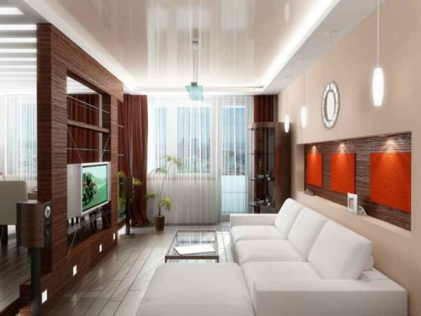 современный дизайн светлой гостиной